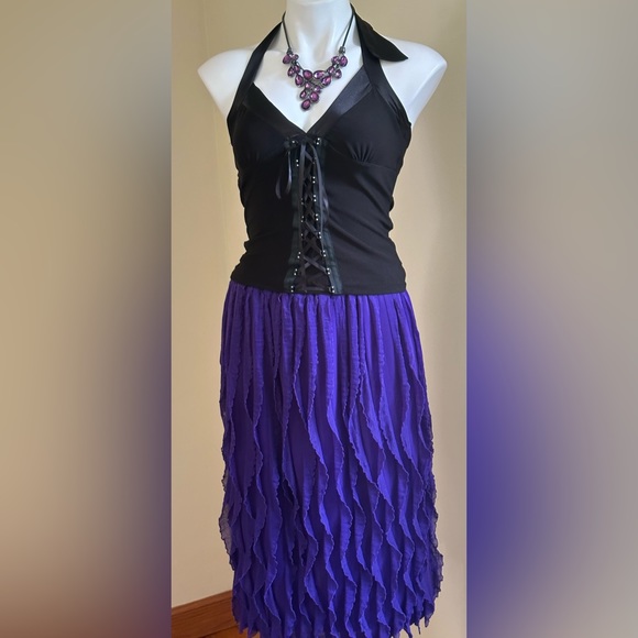 Anthony The Wave Ruffle Shredded Skirt Scalloped Edges Deep Purple Midi SZ M - Picture 2 of 10